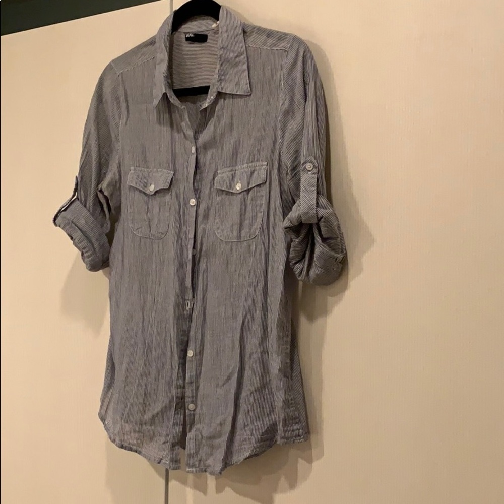 Navy and white stripe button down shirt